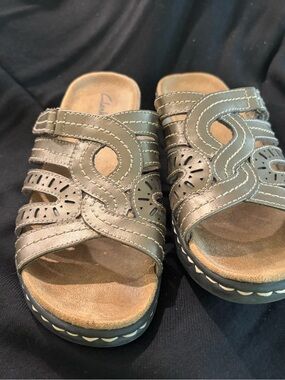Clarks Metallic Leather Slide Sandals
